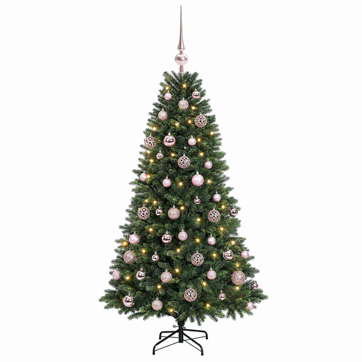 Műfenyő gömbökkel 120 cm 150 LED Meleg fehér PVC és fém Zöld