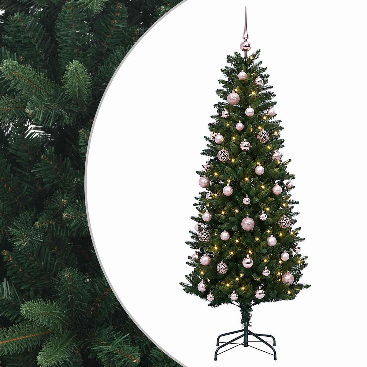 Műfenyő gömbökkel 120 cm 150 LED Meleg fehér PE és PVC Green