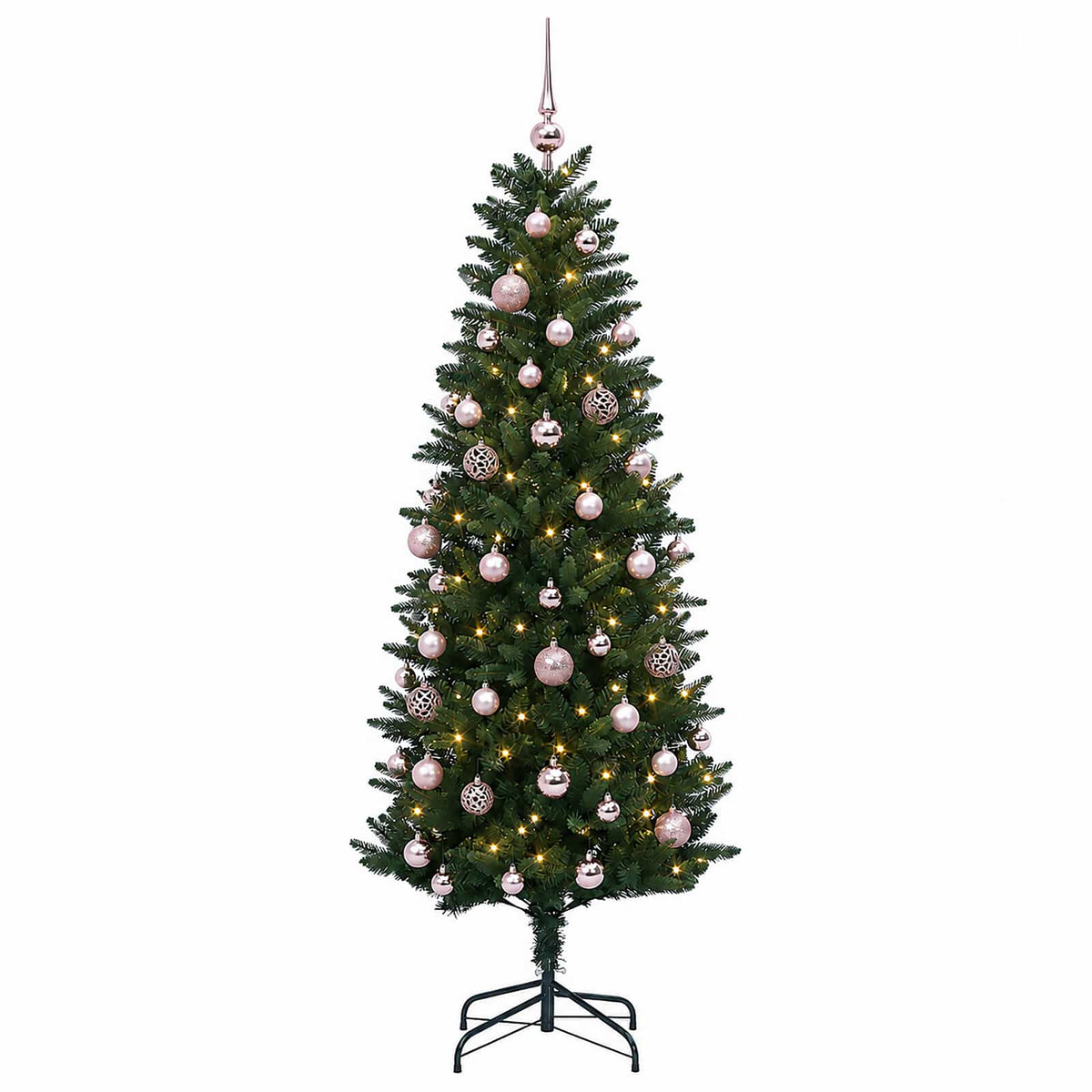 Műfenyő gömbökkel 120 cm 150 LED Meleg fehér PE és PVC Green