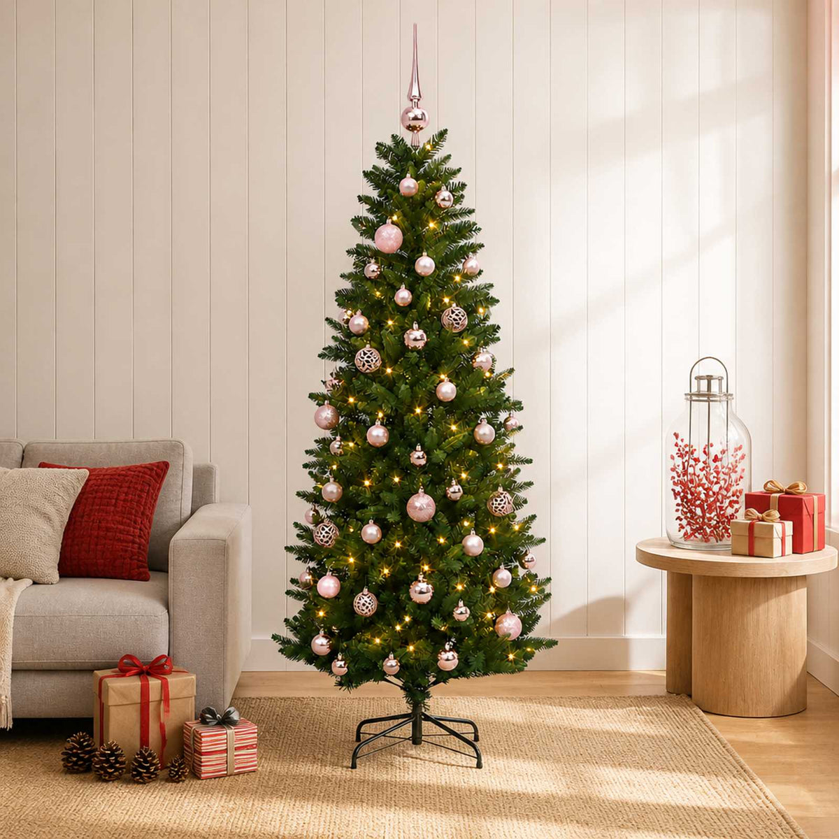 Műfenyő gömbökkel 150 cm 150 LED Meleg fehér PE és PVC Green