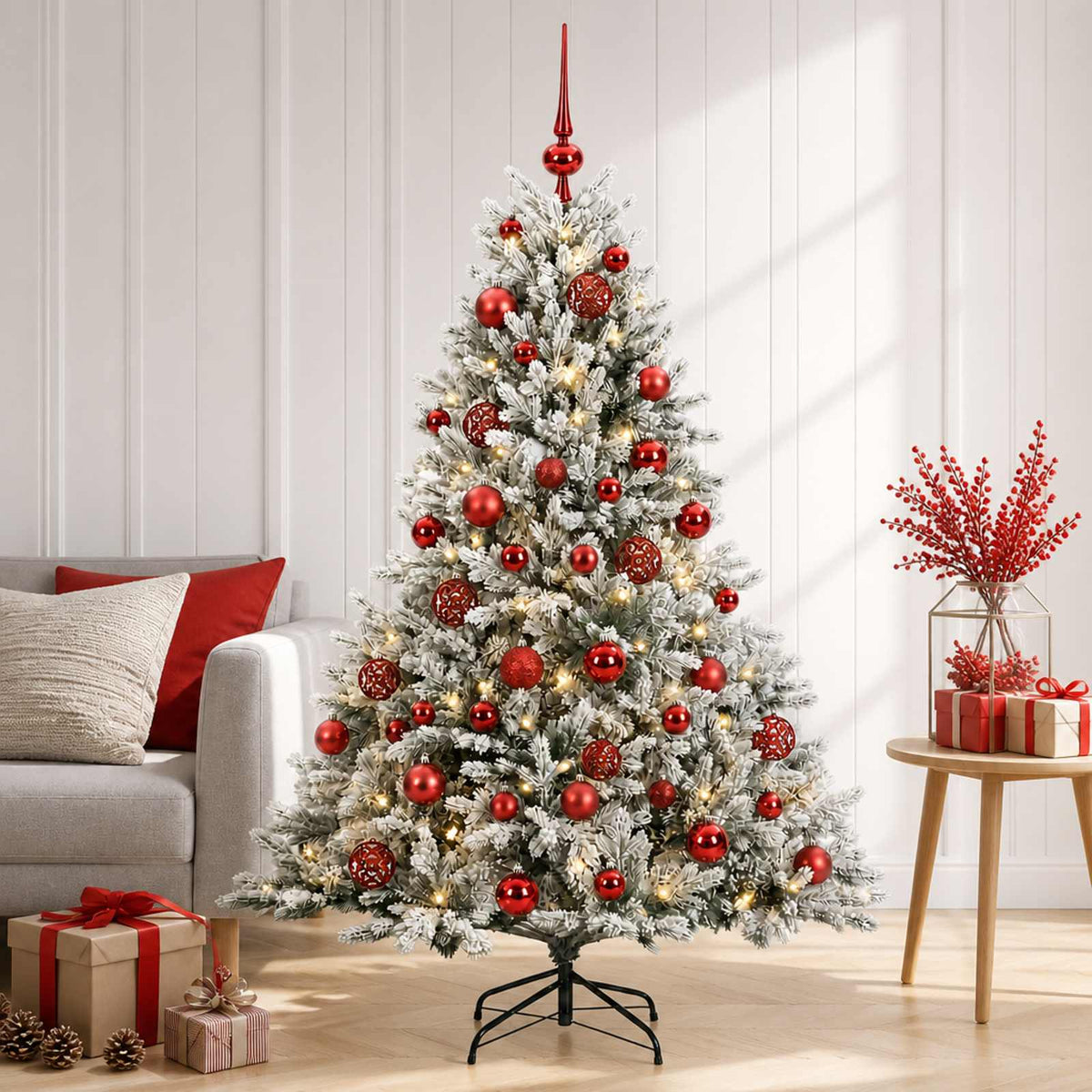 Műkarácsonyfa gömbbel 120 cm 150 LED Meleg fehér PVC és fém