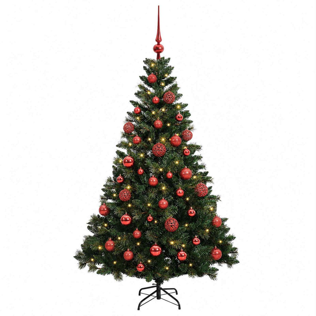 Műfenyő gömbökkel 150 cm 150 LED Meleg fehér PVC és fém Zöld