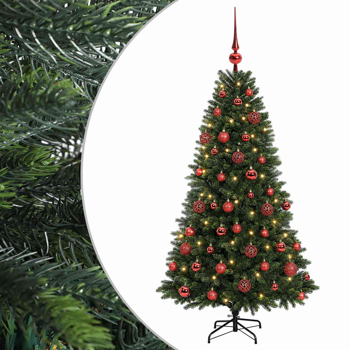 Műfenyő gömbökkel 120 cm 150 LED Meleg fehér PVC és fém Zöld