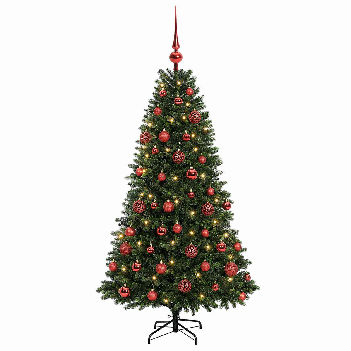 Műfenyő gömbökkel 120 cm 150 LED Meleg fehér PVC és fém Zöld