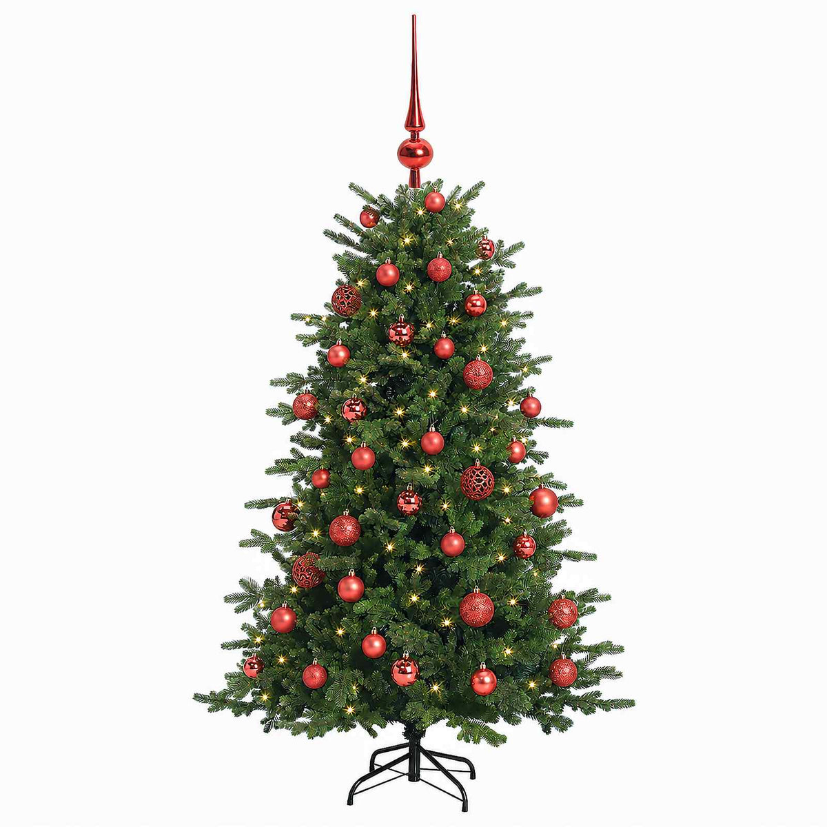Műkarácsonyfa gömbbel 120 cm 150 LED Meleg fehér PVC és fém