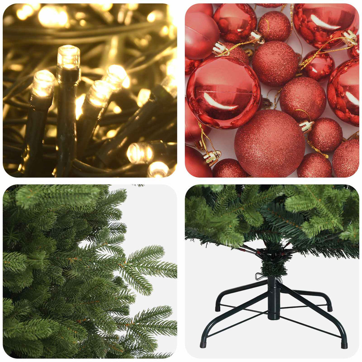 Műkarácsonyfa gömbbel 150 cm 150 LED Meleg fehér PVC és fém