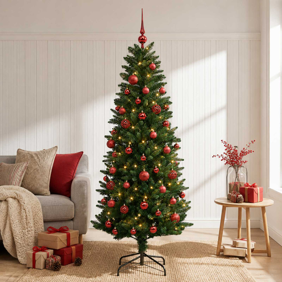 Műfenyő gömbökkel 120 cm 150 LED Meleg fehér PE és PVC Green