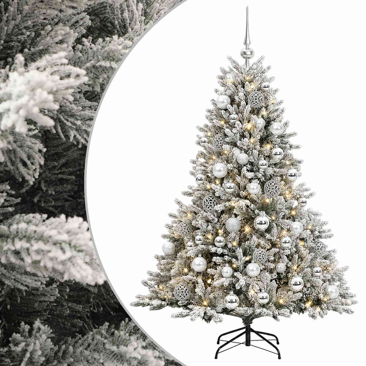 Műkarácsonyfa gömbbel 150 cm 150 LED Meleg fehér PVC és fém