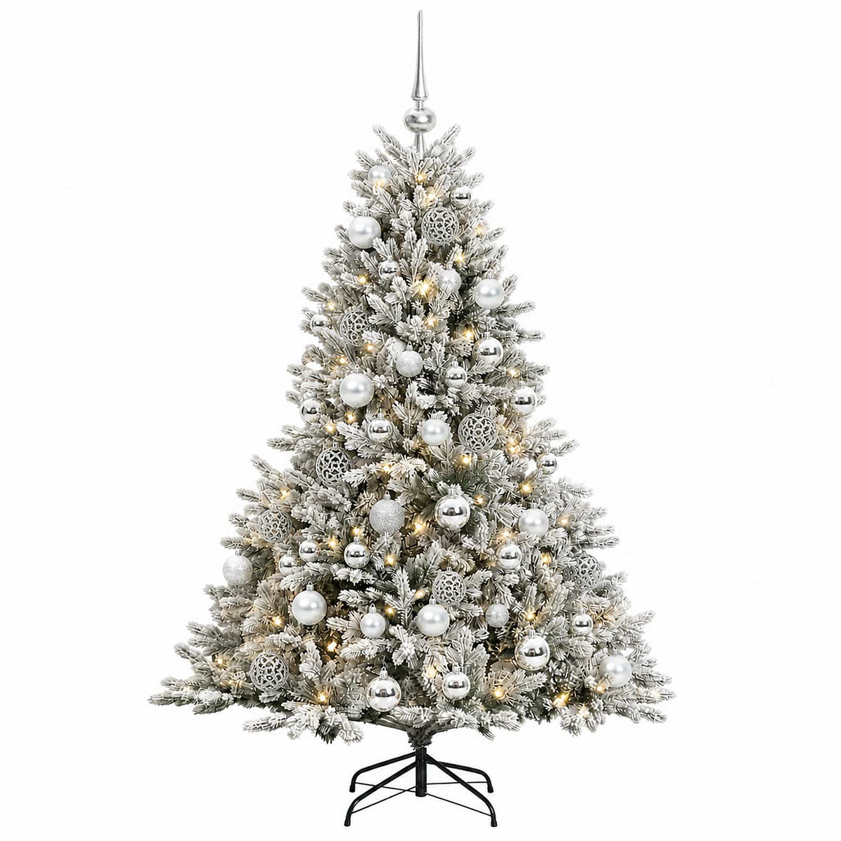 Műkarácsonyfa gömbbel 150 cm 150 LED Meleg fehér PVC és fém