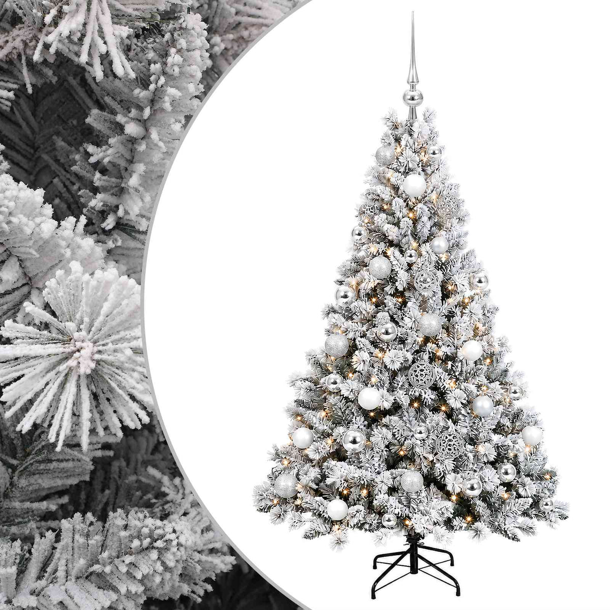 Műfenyő gömbökkel 150 cm 150 LED Meleg fehér PVC és fém