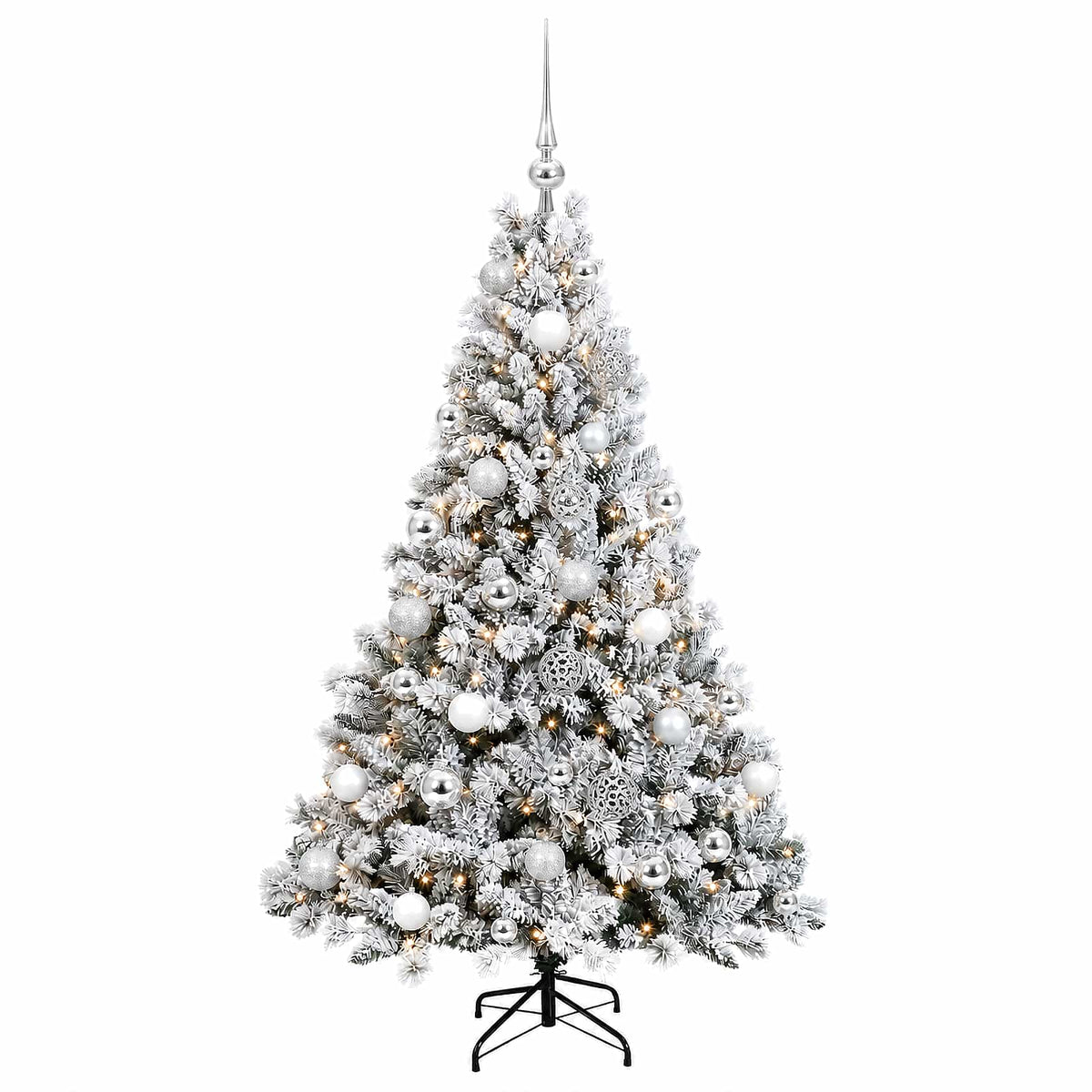 Műfenyő gömbökkel 150 cm 150 LED Meleg fehér PVC és fém