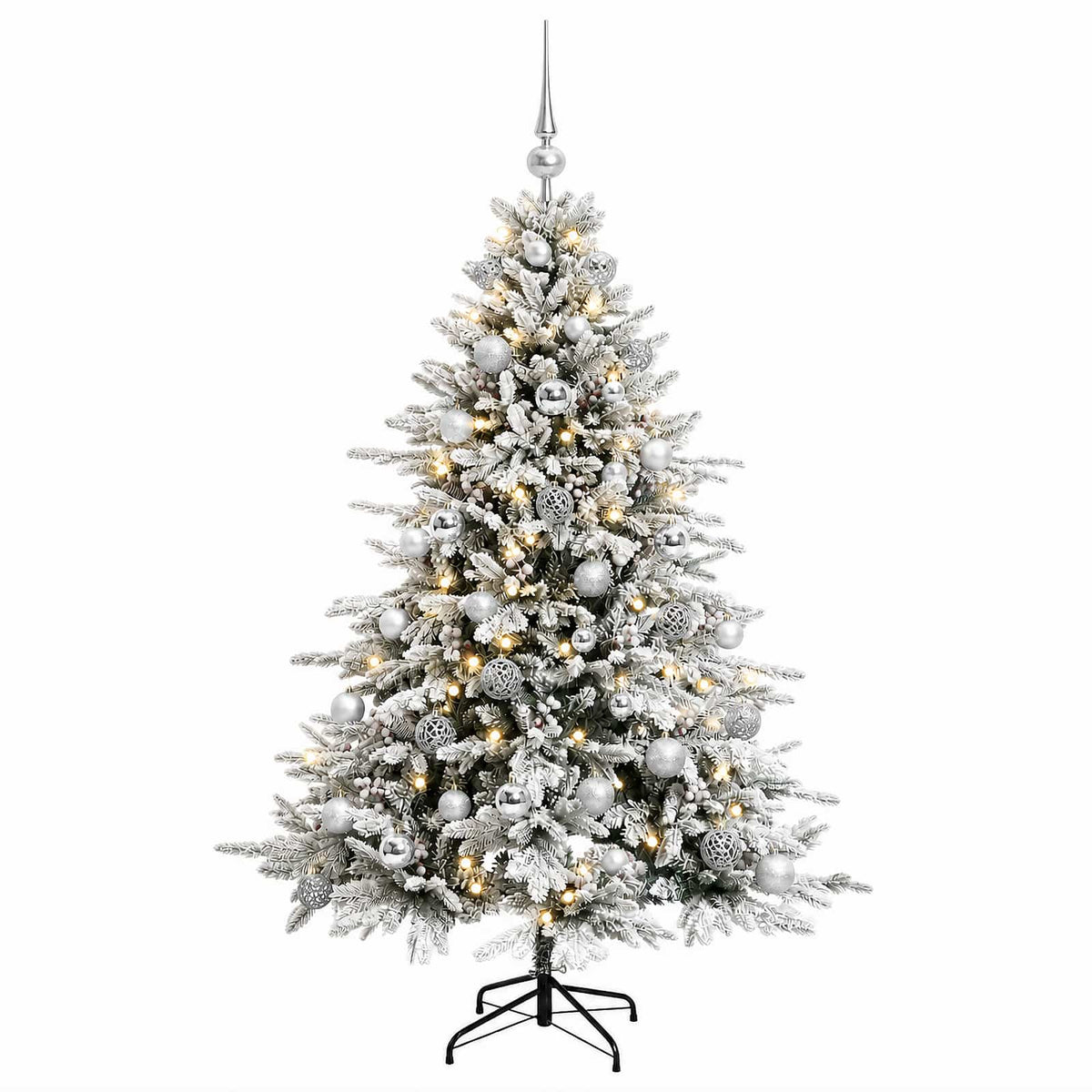 Műkarácsonyfa gömbbel 120 cm 150 LED Meleg fehér PVC és fém