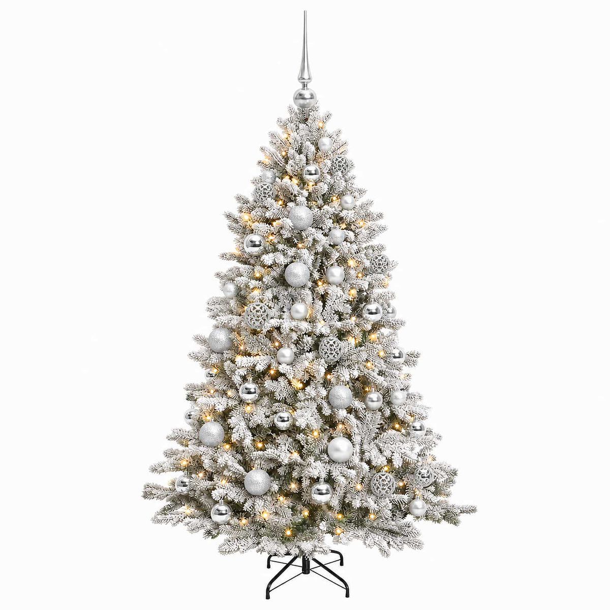 Műfenyő gömbökkel 150 cm 150 LED Meleg fehér PVC és fém