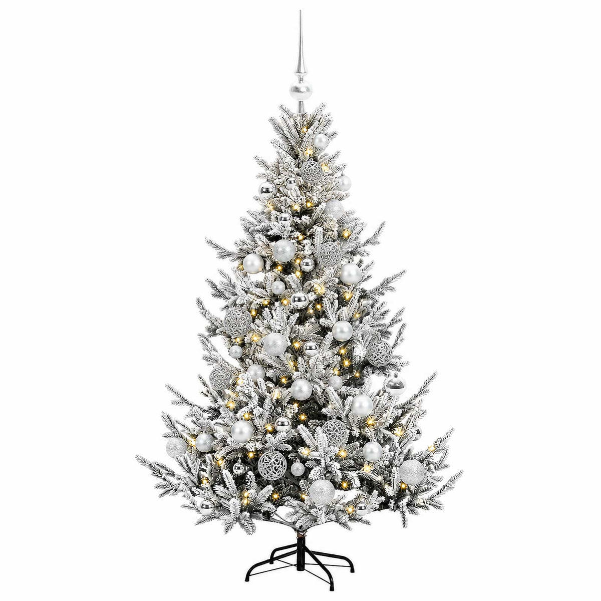 Műkarácsonyfa gömbbel 150 cm 150 LED Meleg fehér PVC és fém