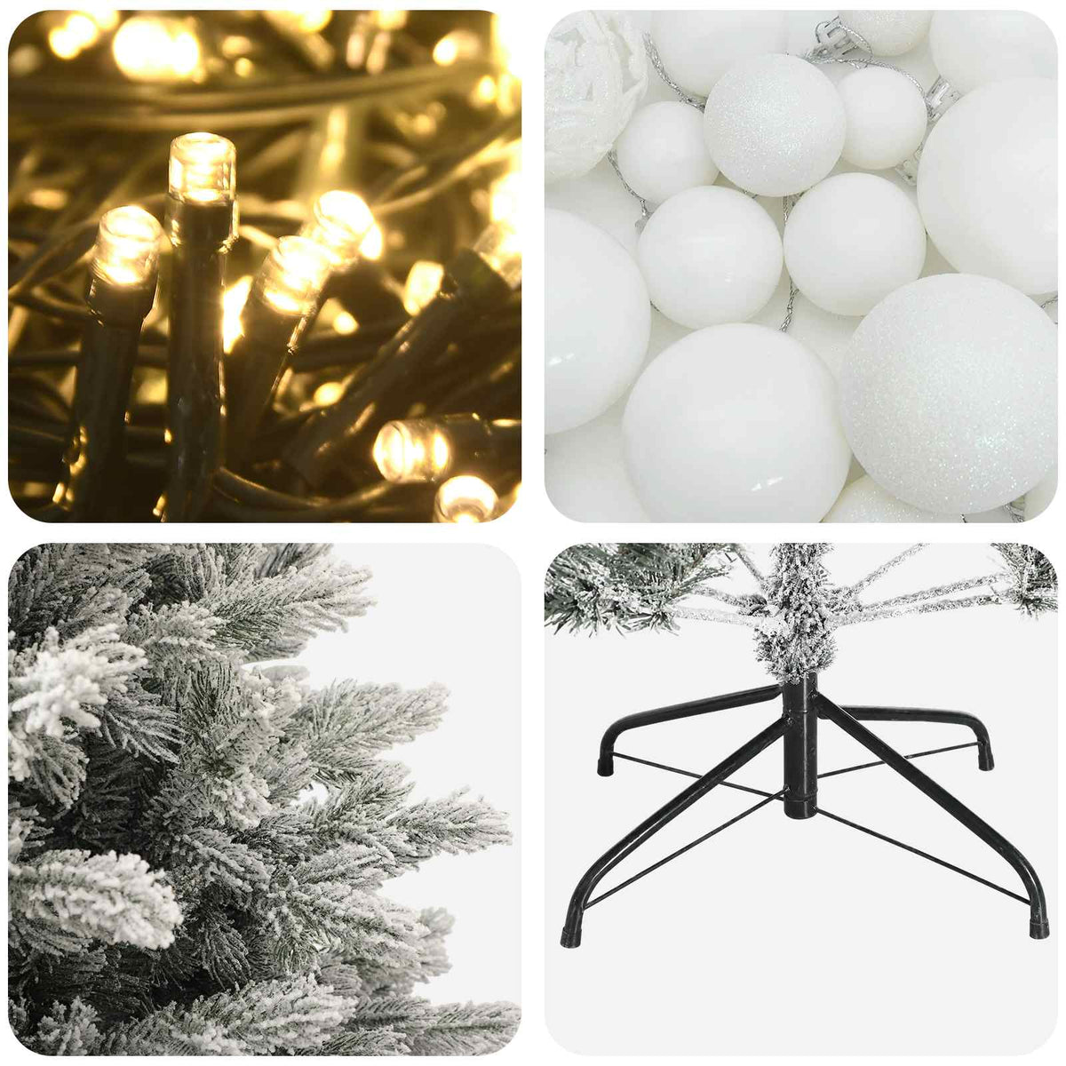 Műkarácsonyfa gömbbel 150 cm 150 LED Meleg fehér PVC és fém