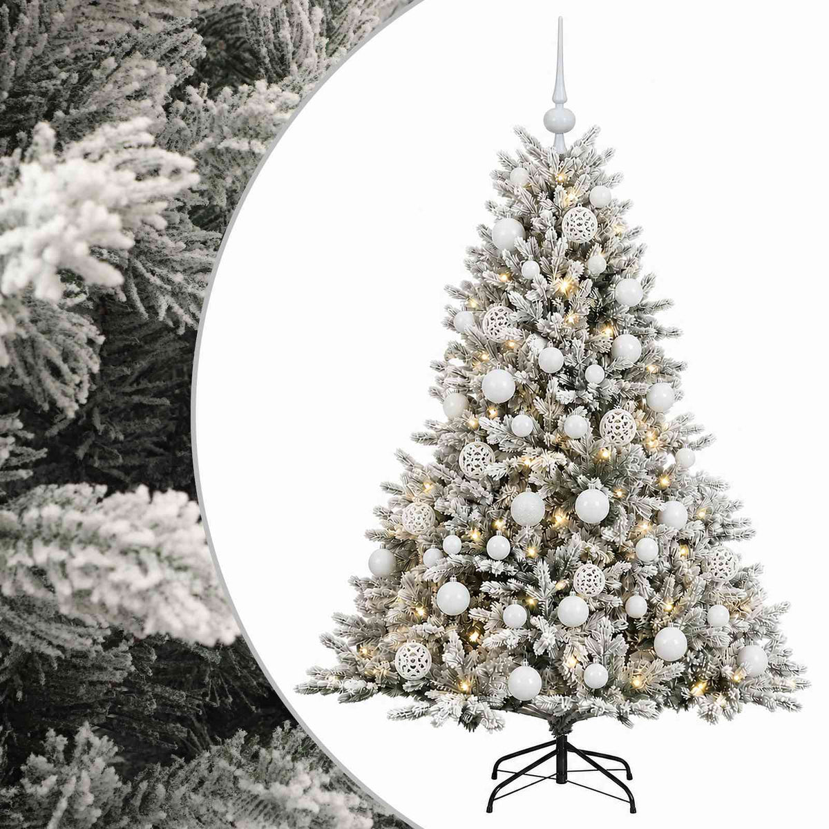 Műkarácsonyfa gömbbel 150 cm 150 LED Meleg fehér PVC és fém