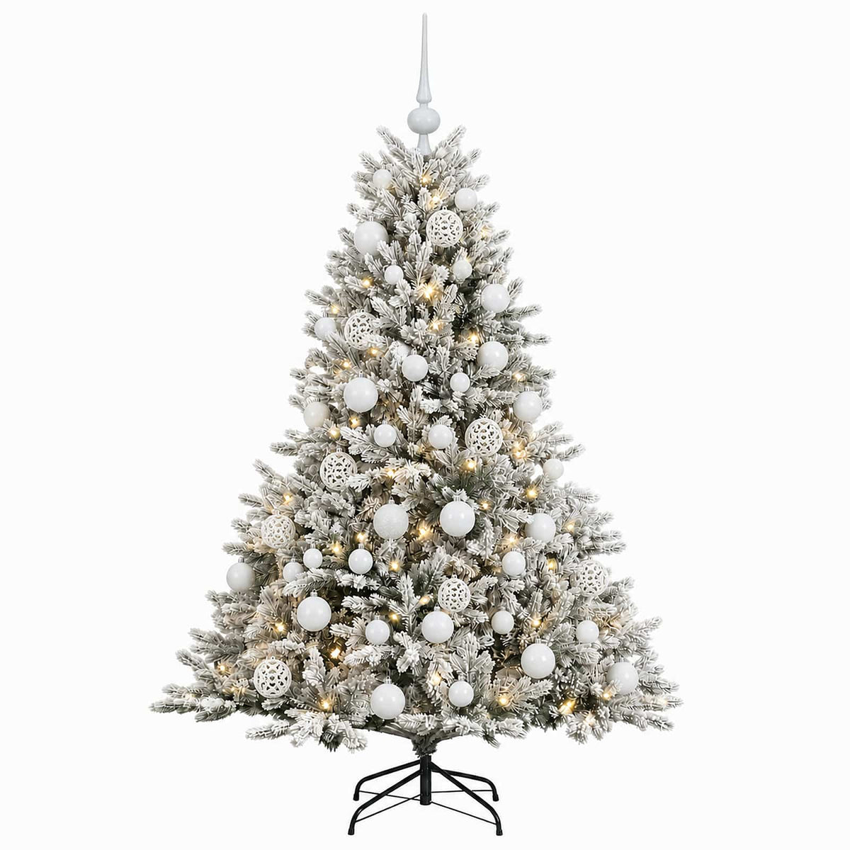 Műkarácsonyfa gömbbel 150 cm 150 LED Meleg fehér PVC és fém