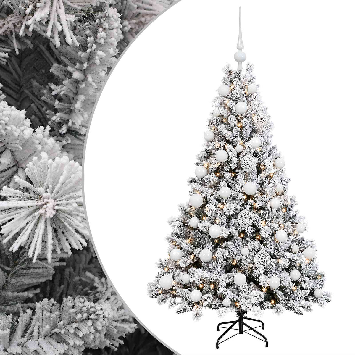 Műfenyő gömbökkel 150 cm 150 LED Meleg fehér PVC és fém