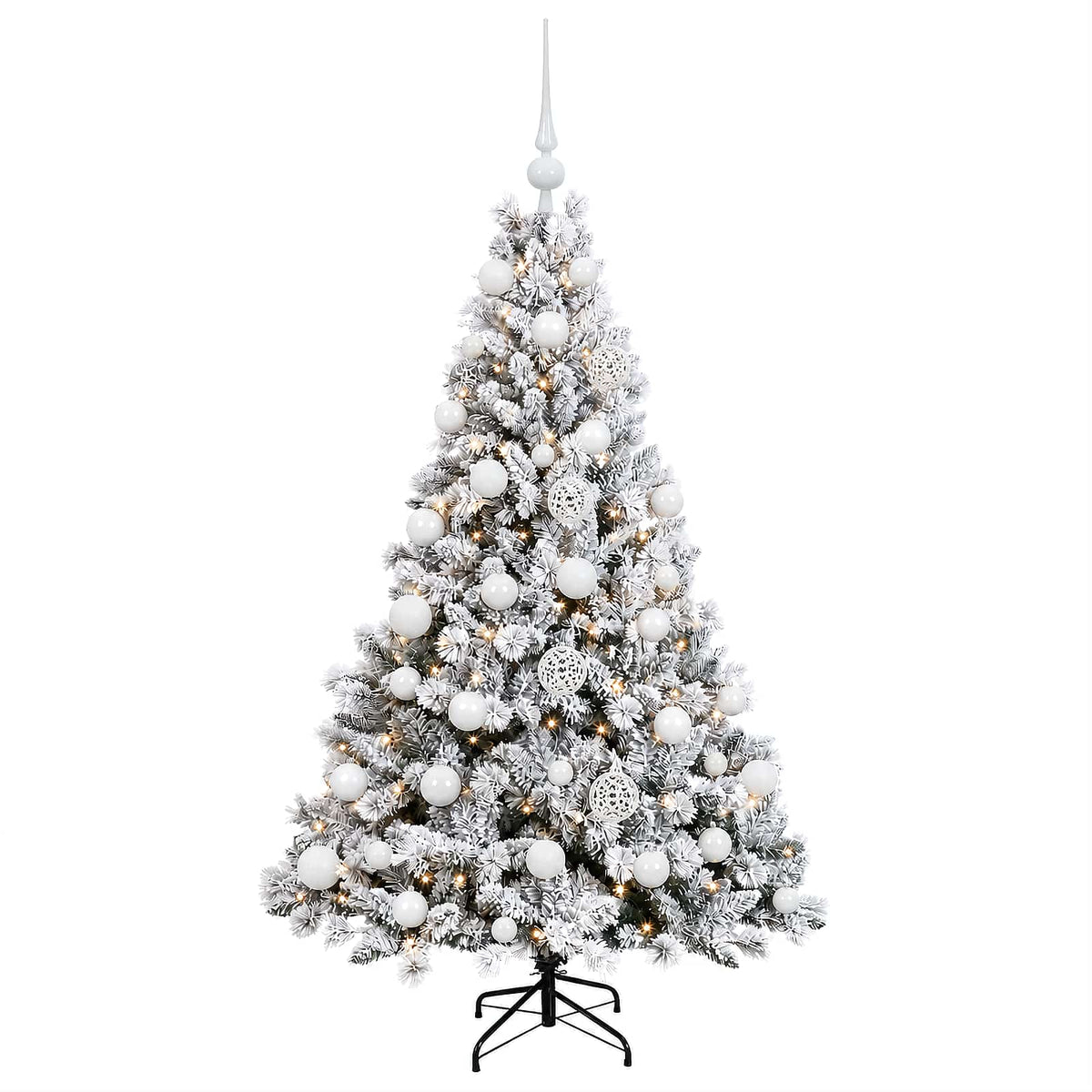 Műfenyő gömbökkel 150 cm 150 LED Meleg fehér PVC és fém