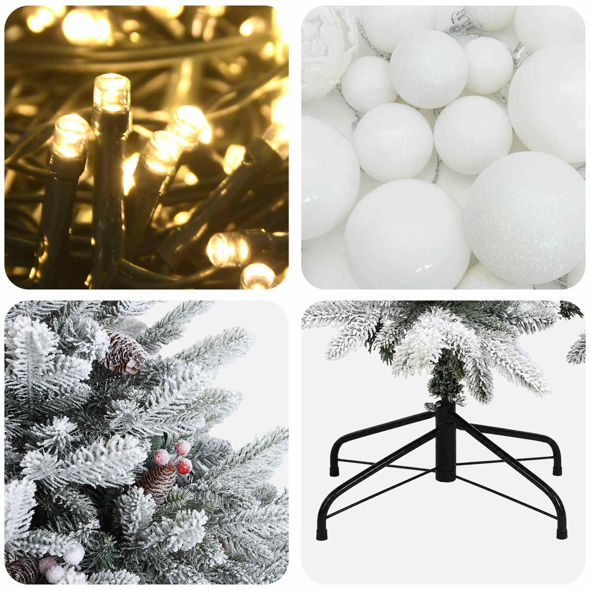 Műkarácsonyfa gömbbel 150 cm 150 LED Meleg fehér PVC és fém
