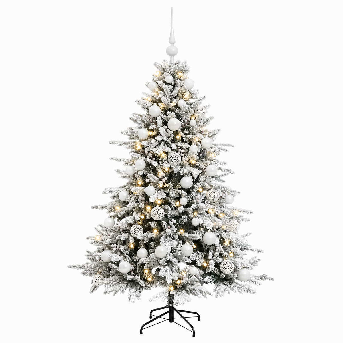 Műkarácsonyfa gömbbel 150 cm 150 LED Meleg fehér PVC és fém