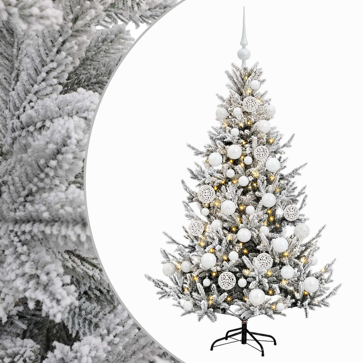 Műkarácsonyfa gömbbel 150 cm 150 LED Meleg fehér PVC és fém