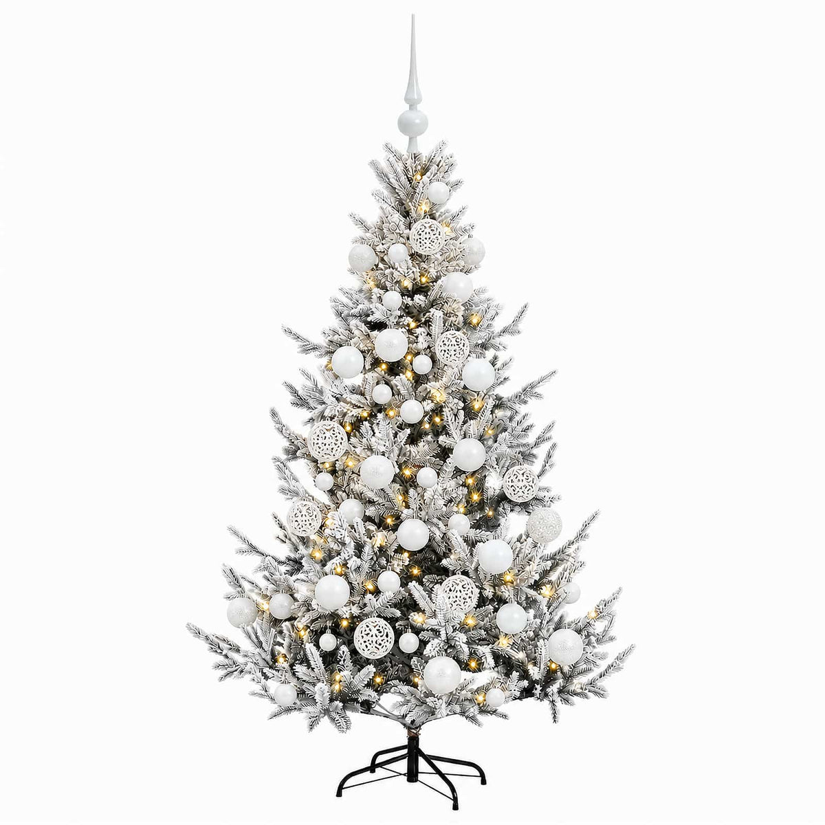 Műkarácsonyfa gömbbel 150 cm 150 LED Meleg fehér PVC és fém