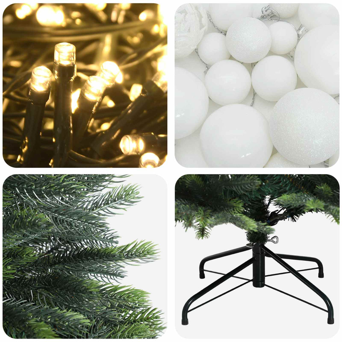 Műfenyő gömbökkel 120 cm 150 LED Meleg fehér PVC és fém Zöld