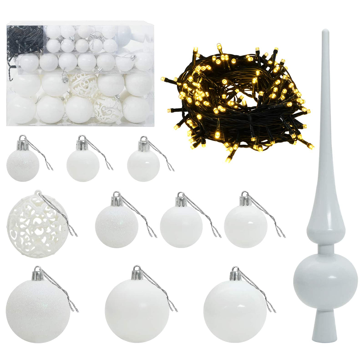 Műfenyő gömbökkel 120 cm 150 LED Meleg fehér PVC és fém Zöld