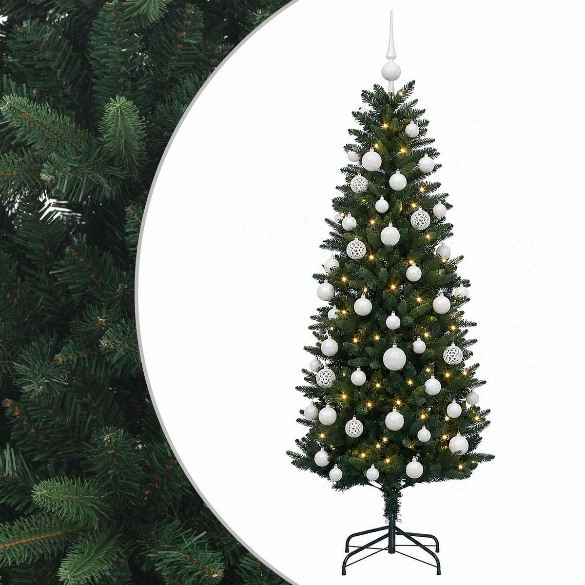 Műfenyő gömbökkel 120 cm 150 LED Meleg fehér PE és PVC Green