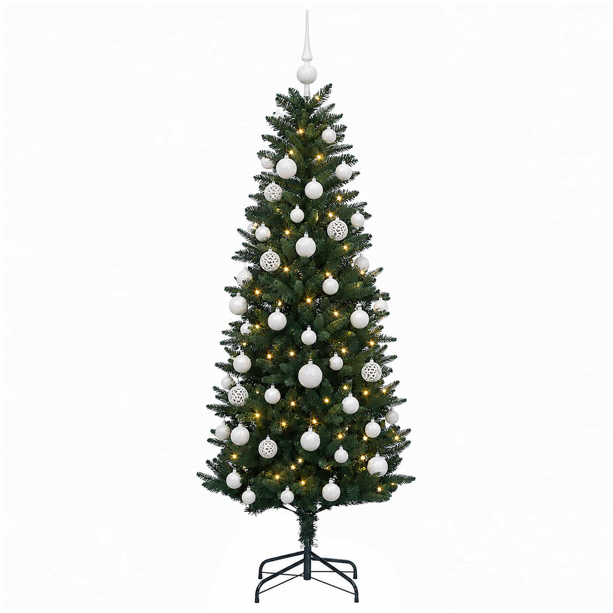 Műfenyő gömbökkel 120 cm 150 LED Meleg fehér PE és PVC Green