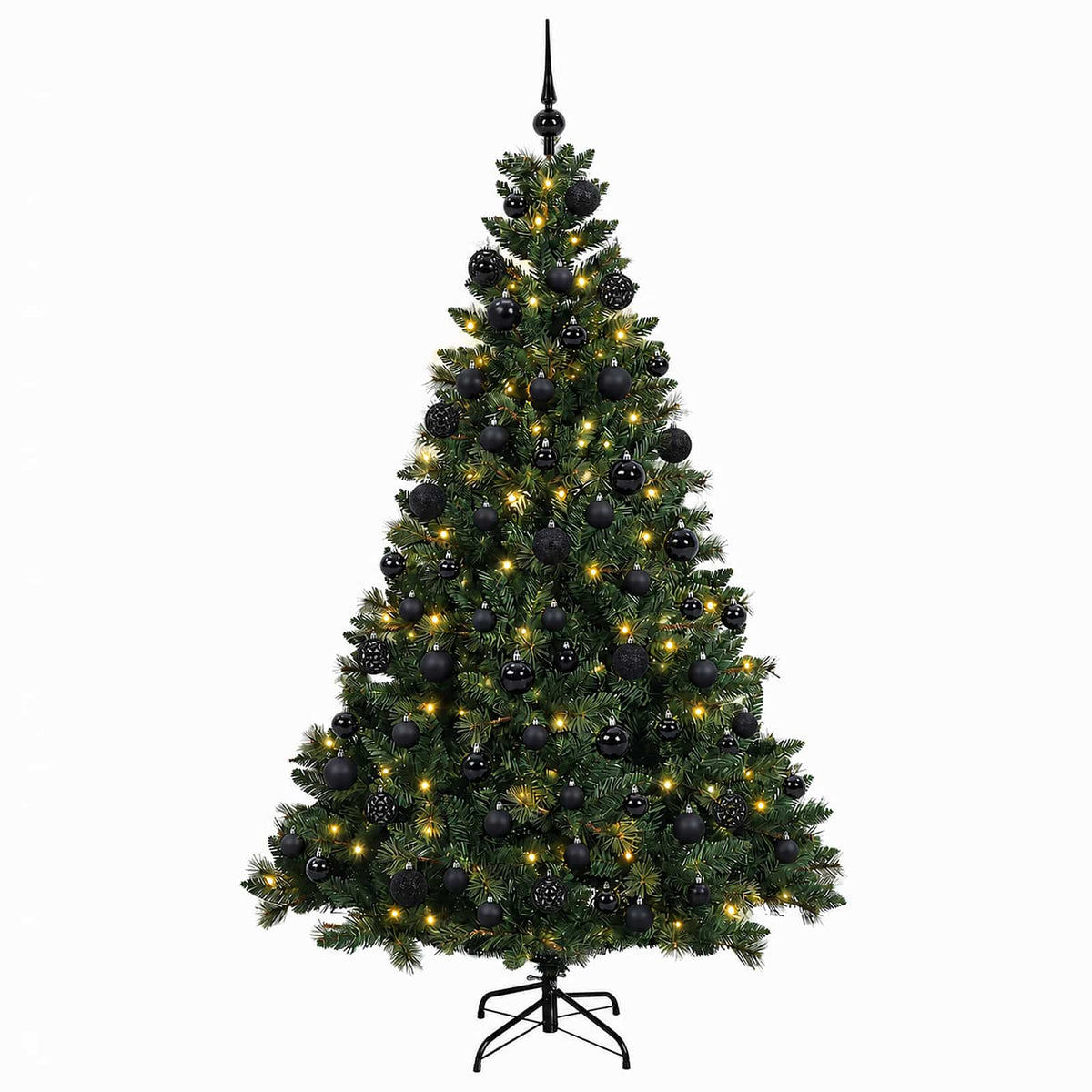 Műfenyő gömbökkel 180 cm 300 LED Meleg fehér PVC és fém Zöld
