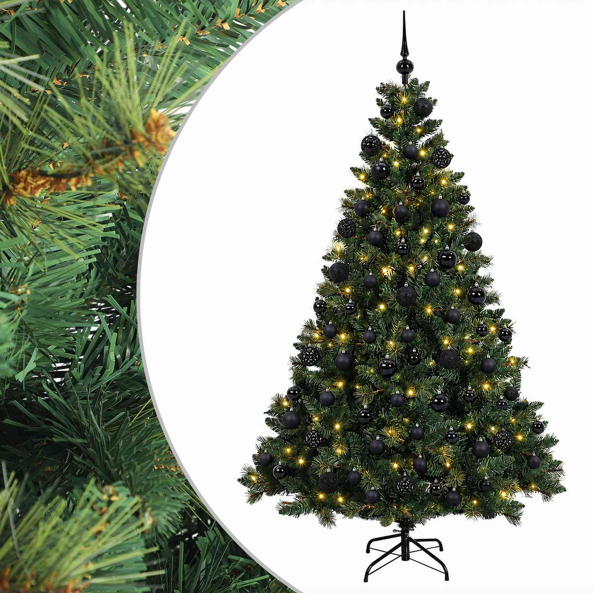 Műfenyő gömbökkel 240 cm 300 LED Meleg fehér PVC és fém Zöld