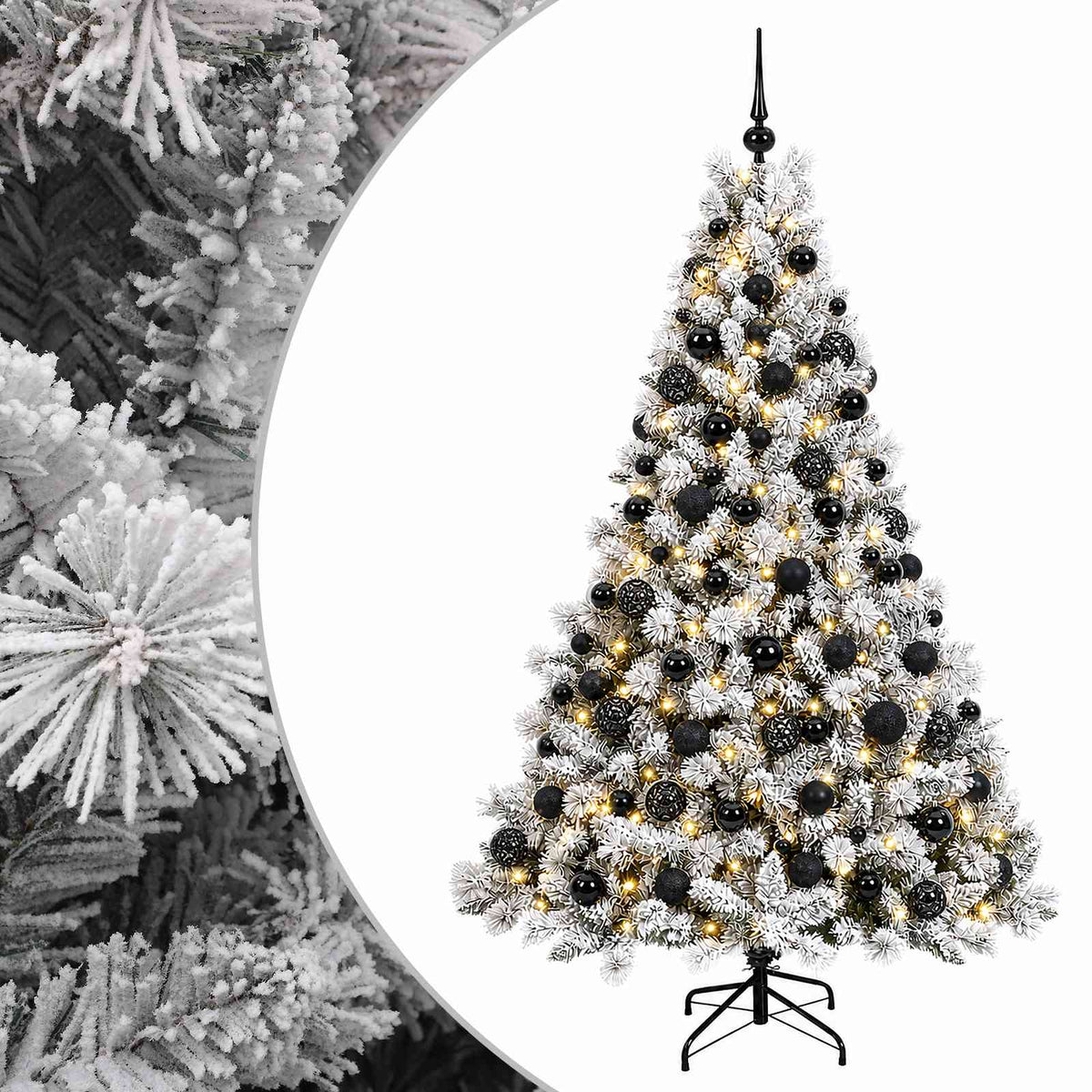 Műfenyő gömbökkel 180 cm 300 LED Meleg fehér PVC és fém