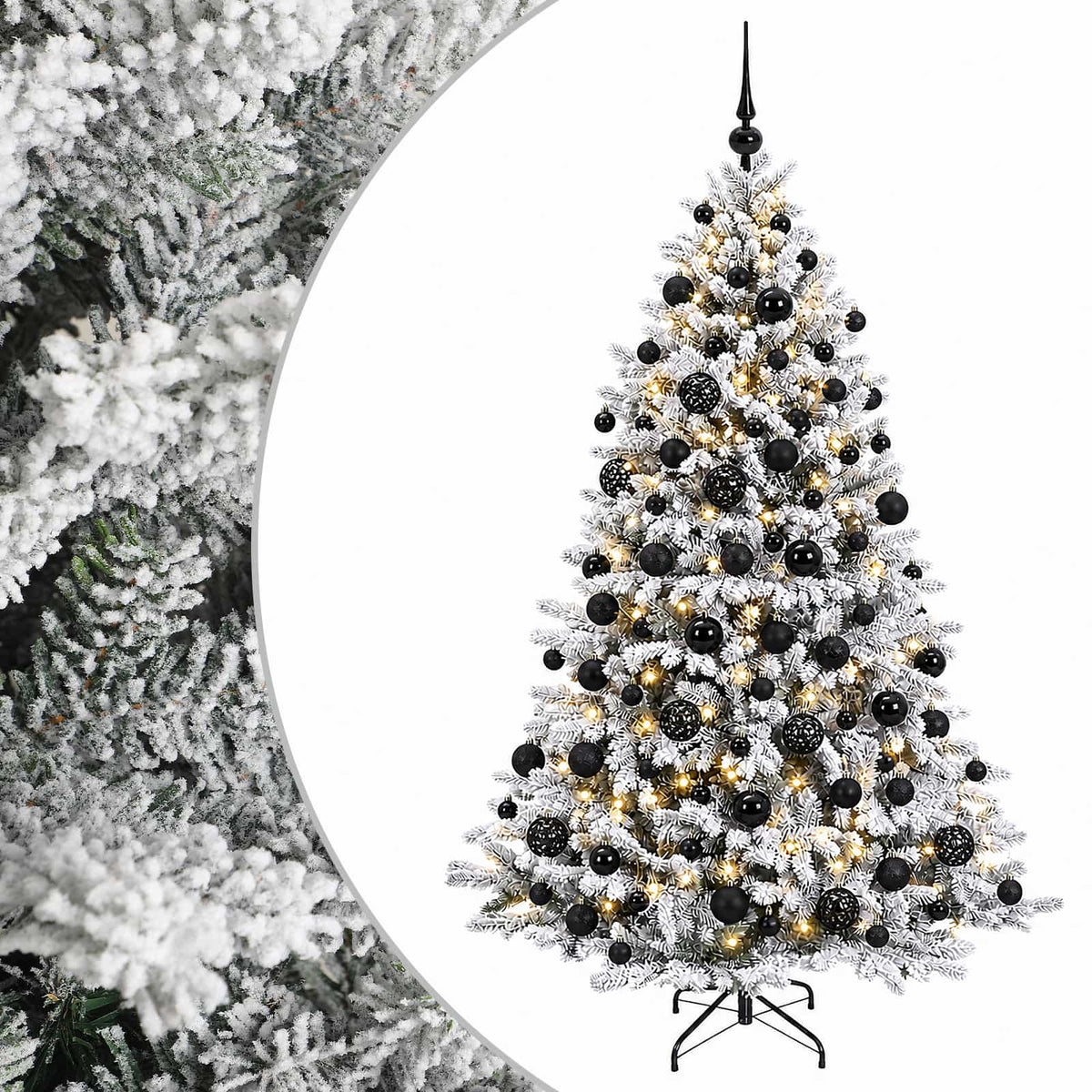 Műkarácsonyfa gömbbel 180 cm 300 LED Meleg fehér PVC és fém