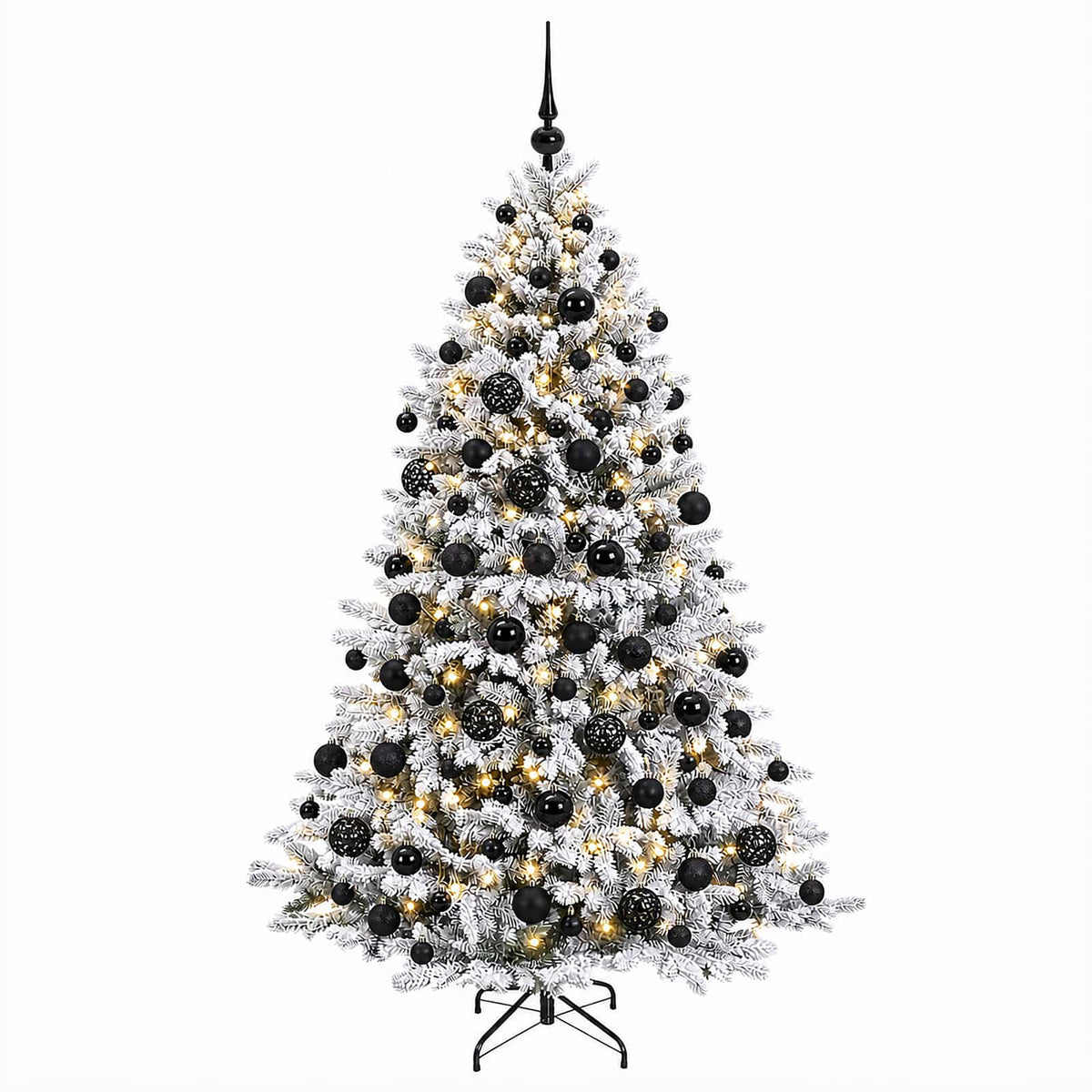 Műkarácsonyfa gömbbel 180 cm 300 LED Meleg fehér PVC és fém