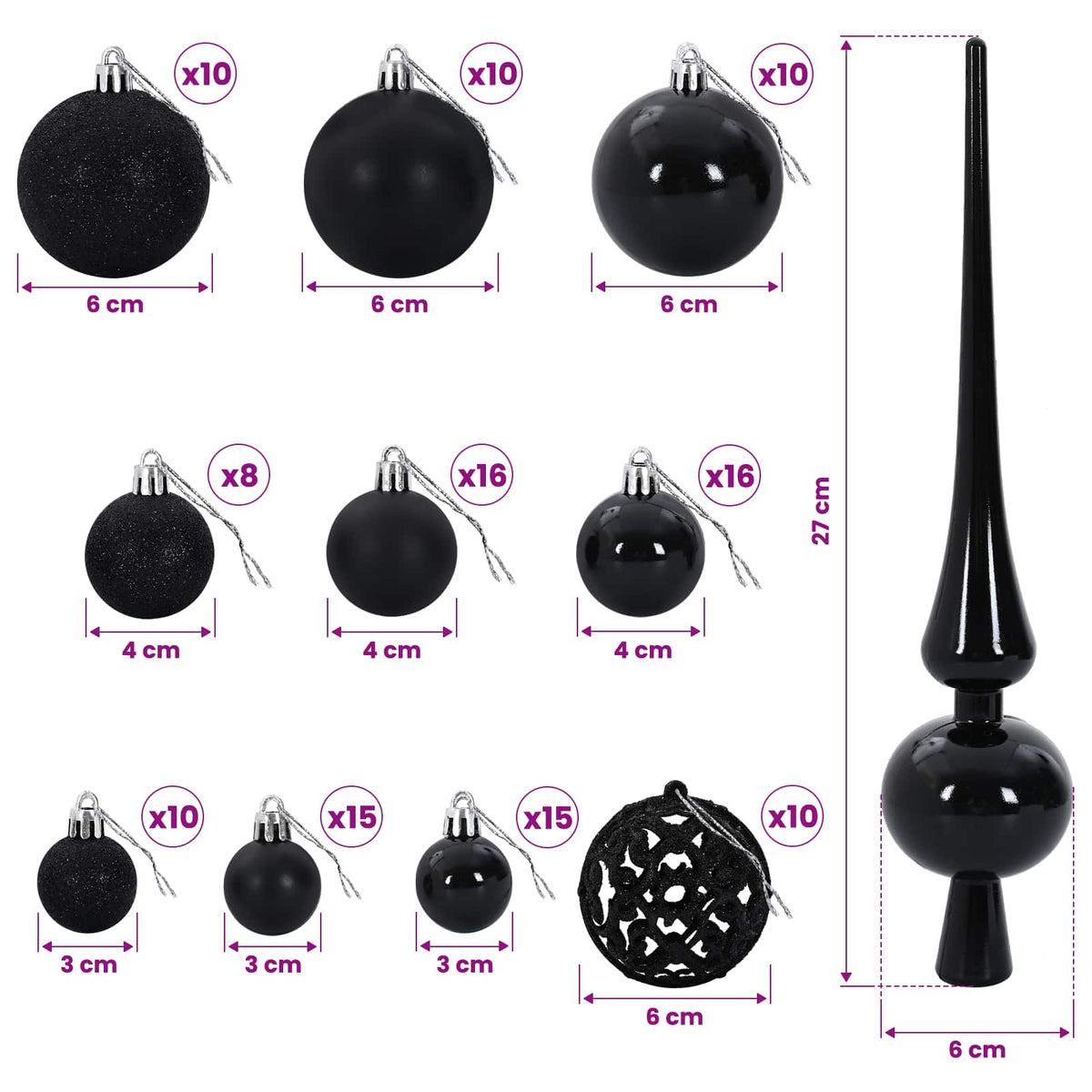 Műkarácsonyfa gömbbel 180 cm 300 LED Meleg fehér PVC és fém