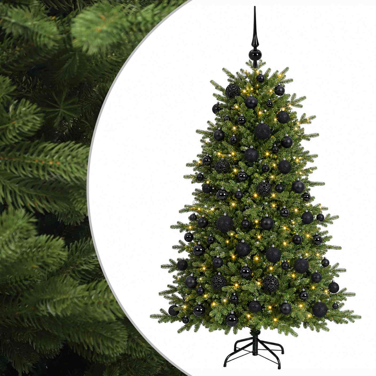 Műkarácsonyfa gömbbel 180 cm 300 LED Meleg fehér PVC és fém