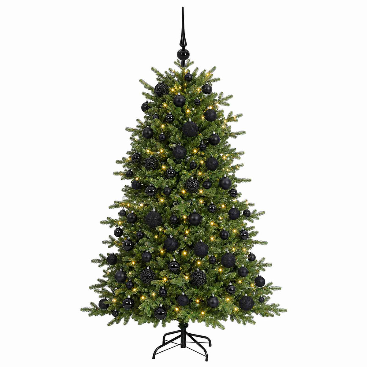 Műkarácsonyfa gömbbel 180 cm 300 LED Meleg fehér PVC és fém