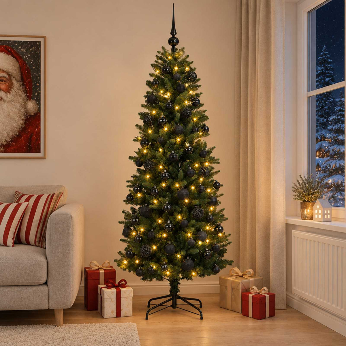 Műfenyő gömbökkel 180 cm 300 LED Meleg fehér PE és PVC Green