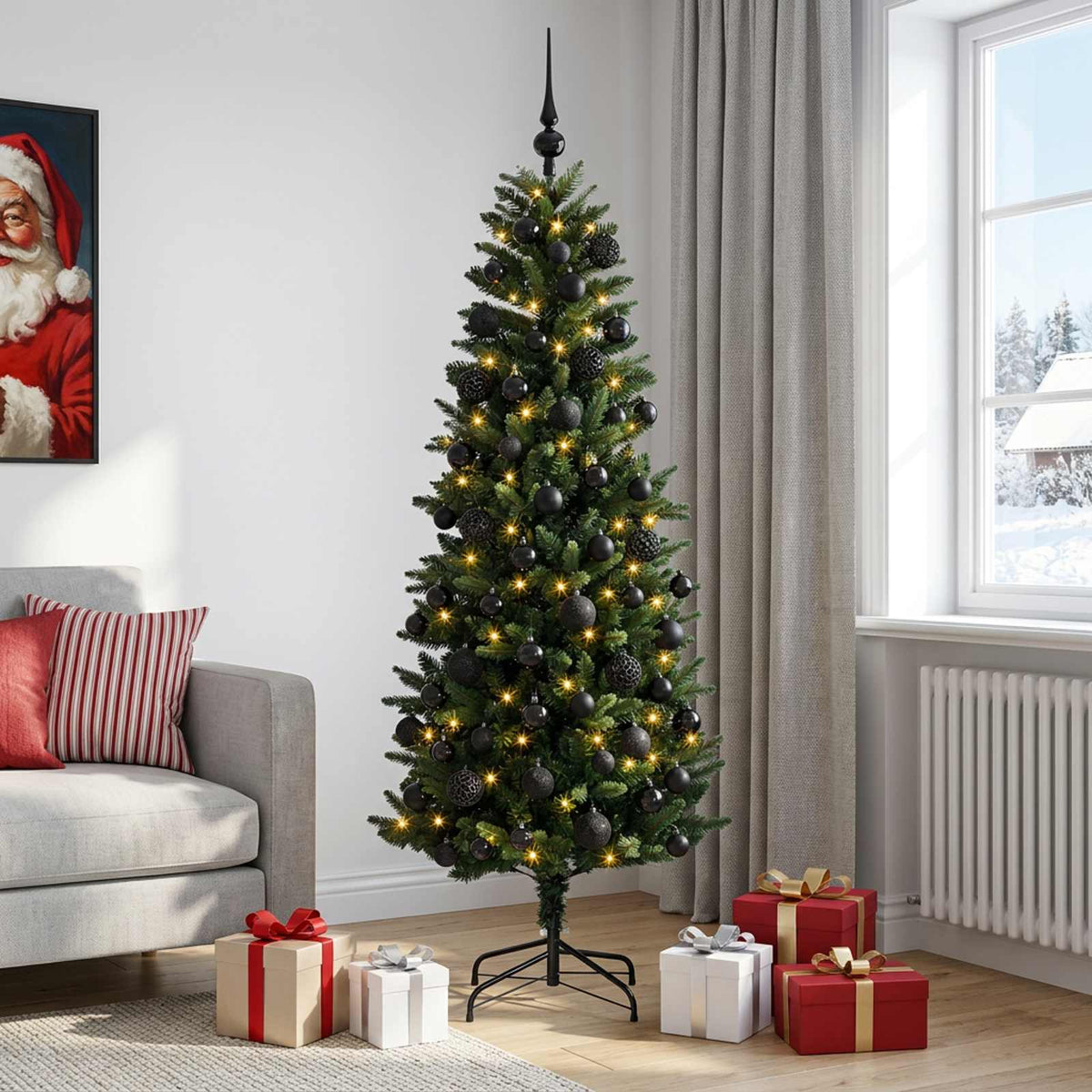 Műfenyő gömbökkel 180 cm 300 LED Meleg fehér PE és PVC Green
