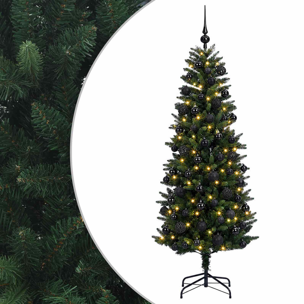 Műfenyő gömbökkel 180 cm 300 LED Meleg fehér PE és PVC Green