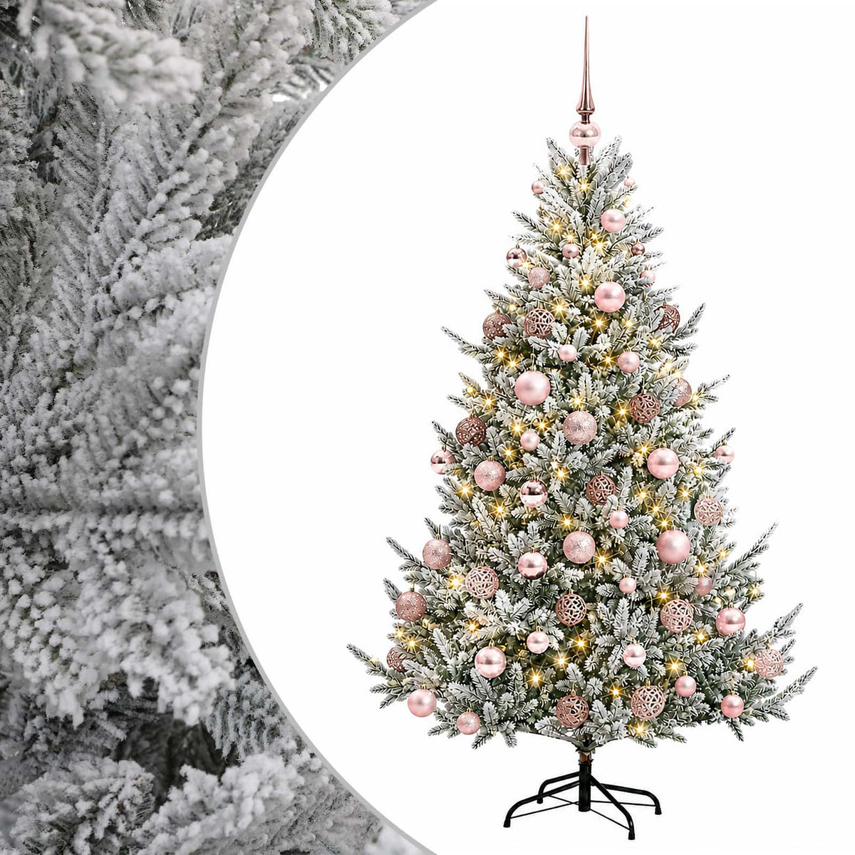 Műkarácsonyfa gömbbel 210 cm 300 LED Meleg fehér PVC és fém