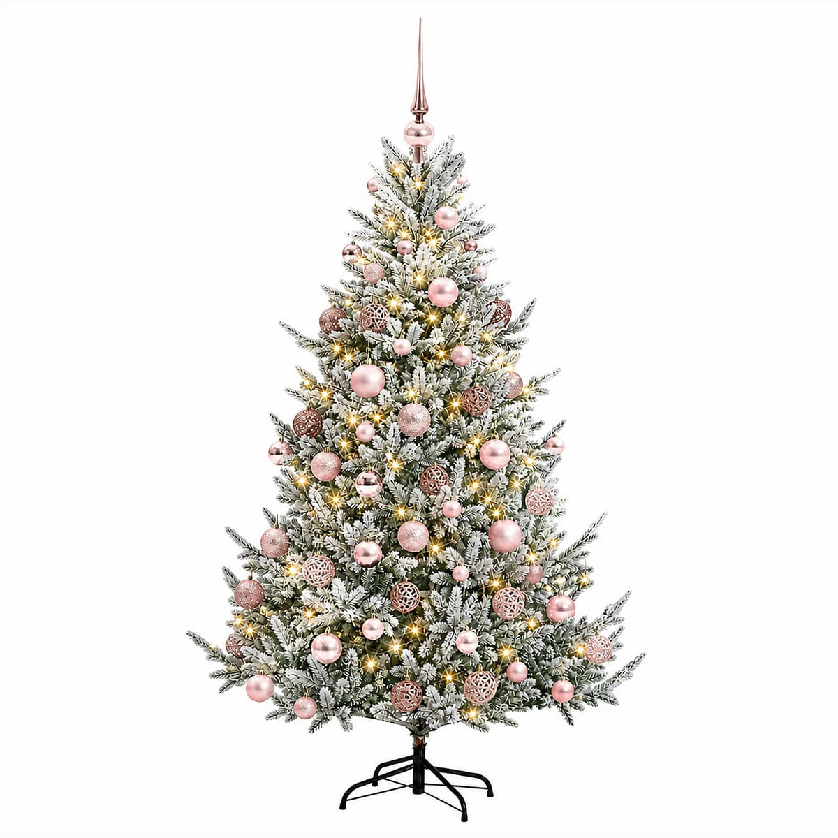 Műkarácsonyfa gömbbel 210 cm 300 LED Meleg fehér PVC és fém