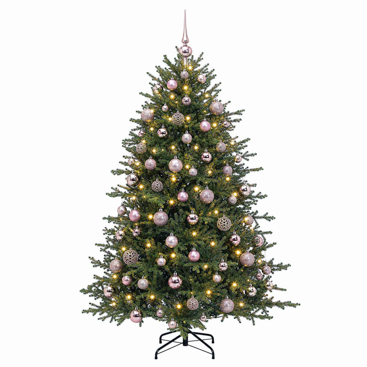Műkarácsonyfa gömbbel 210 cm 300 LED Meleg fehér PVC és fém