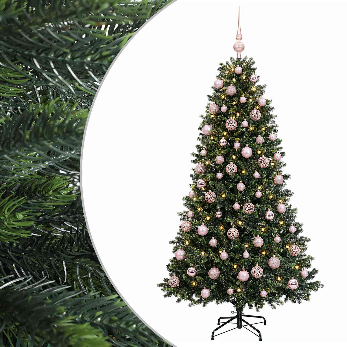 Műfenyő gömbökkel 240 cm 300 LED Meleg fehér PVC és fém Zöld