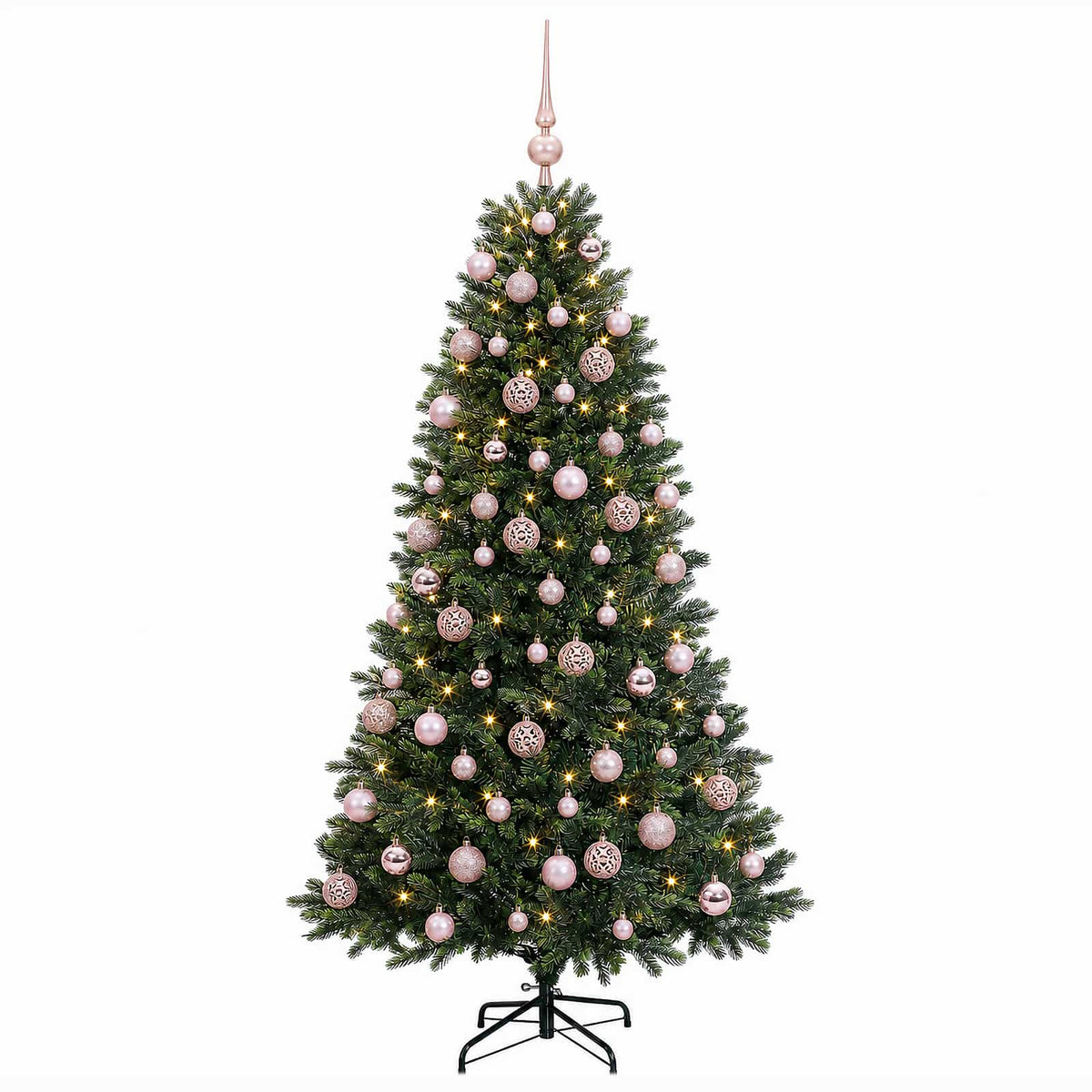Műfenyő gömbökkel 240 cm 300 LED Meleg fehér PVC és fém Zöld