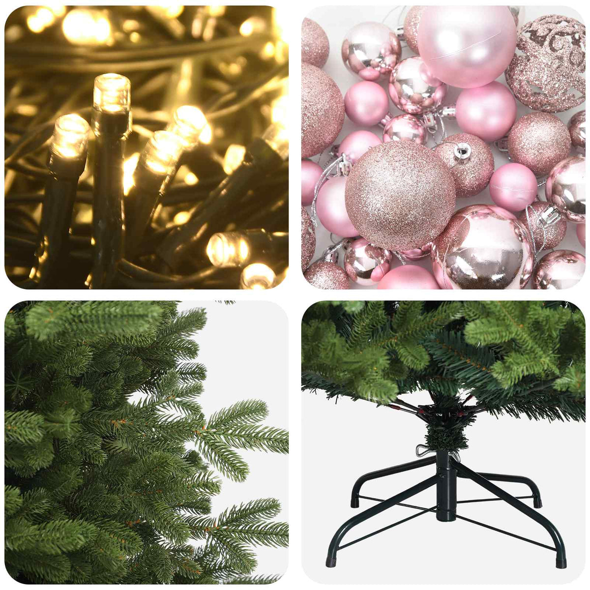 Műkarácsonyfa gömbbel 180 cm 300 LED Meleg fehér PVC és fém