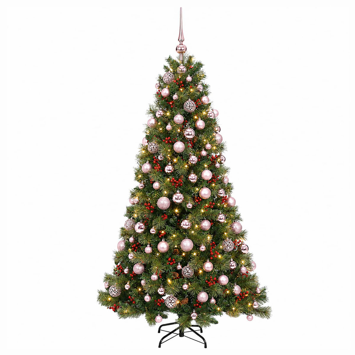 Műkarácsonyfa gömbbel 180 cm 300 LED Meleg fehér PVC és fém