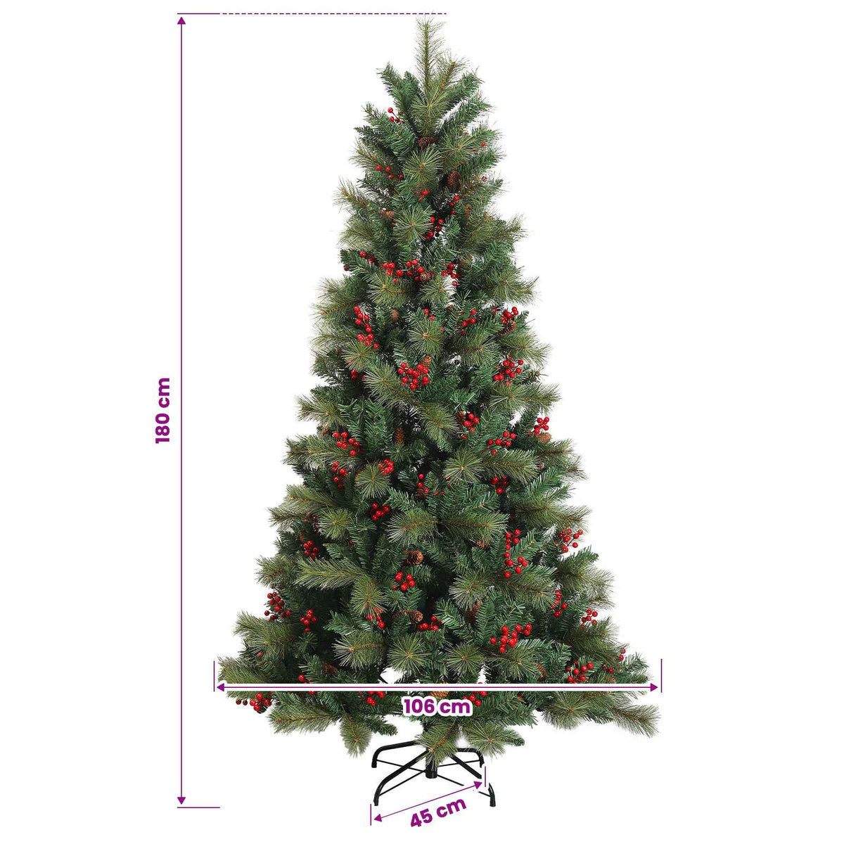 Műkarácsonyfa gömbbel 180 cm 300 LED Meleg fehér PVC és fém